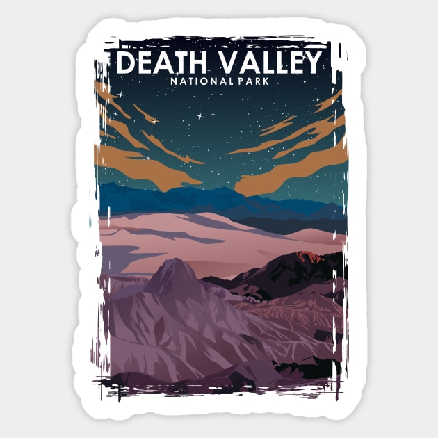 Death Valley National Park Vintage Minimal Retro Travel Poster at Night Sticker by jornvanhezik